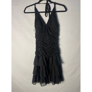 Y2K My Michelle Black Halter Mini Dress w/ Ruched Bodice Tiered Ruffled Skirt M